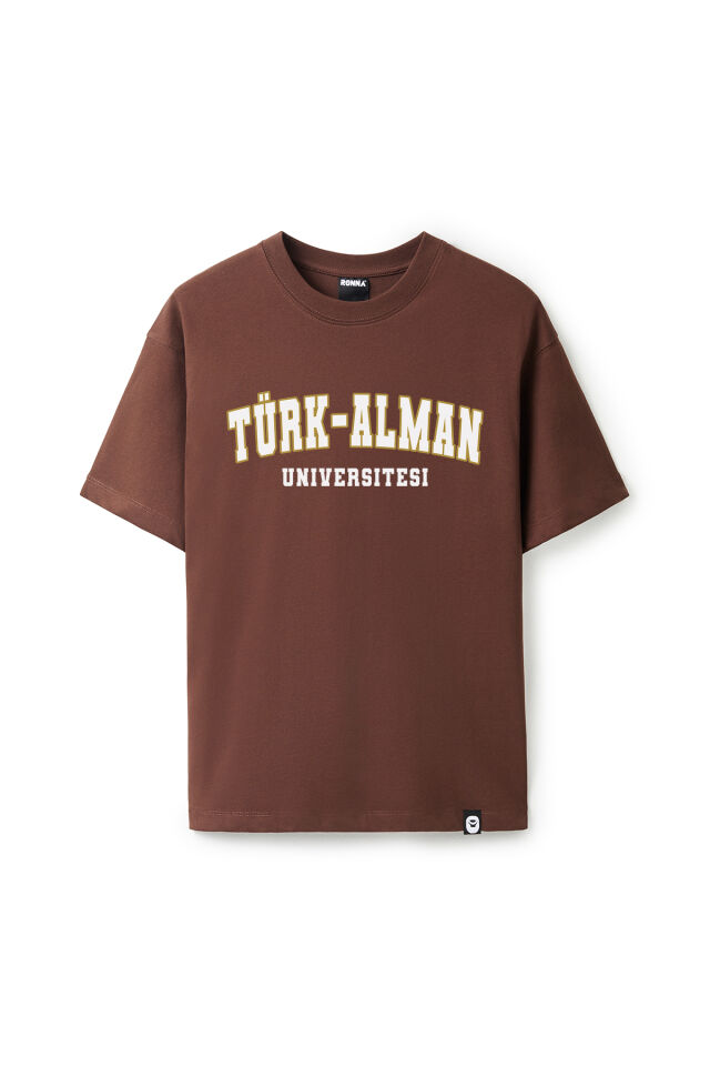 Ronna  Unisex Türk - Alman Üniversitesi Serisi Model 8 Baskılı Oversize Bisiklet Yaka Tshirt  - TDB010108 Kahverengi - XXL