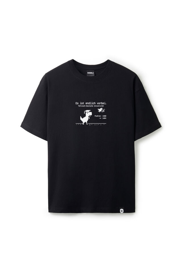 Ronna  Unisex Türk - Alman Üniversitesi Serisi Model 10 Baskılı Oversize Bisiklet Yaka Tshirt  - TDB010110 Siyah - XXL