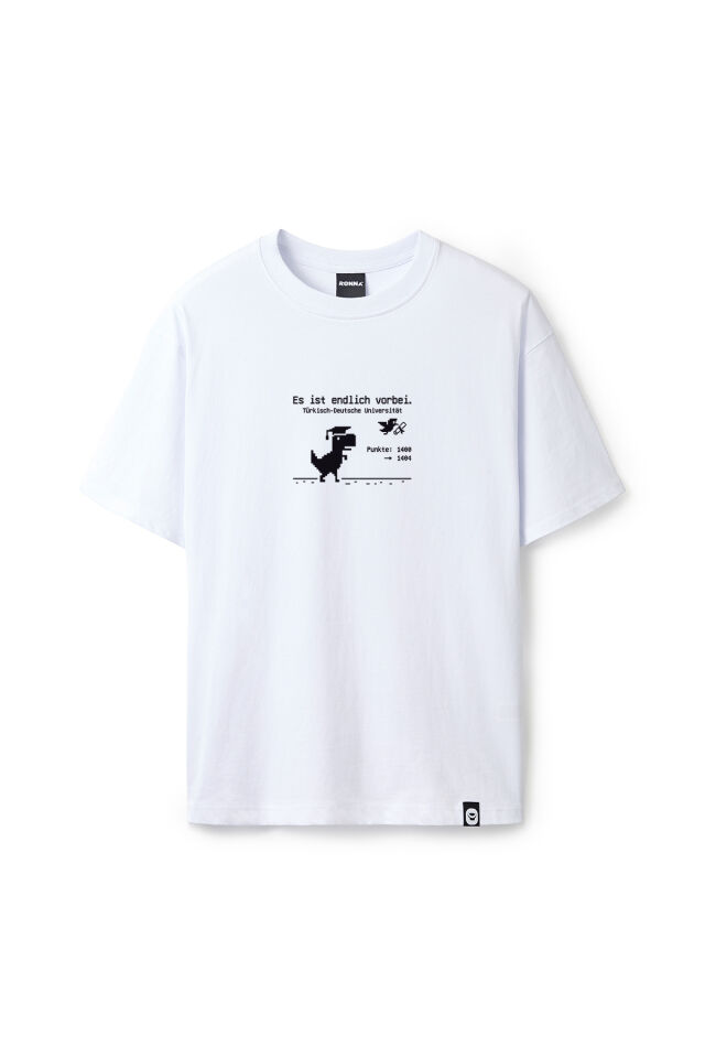 Ronna  Unisex Türk - Alman Üniversitesi Serisi Model 10 Baskılı Oversize Bisiklet Yaka Tshirt  - TDB010110 Beyaz - XXL