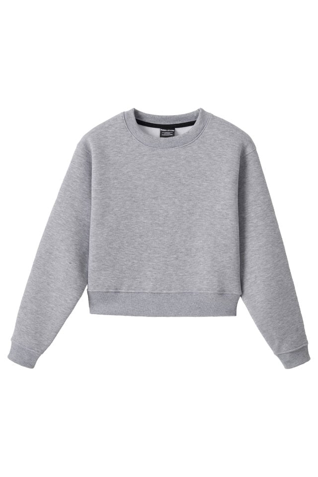 Ronna  Kadın Türk - Alman Üniversitesi Serisi Model 5 Baskılı Oversize Bisiklet Yaka Crop Sweatshirt  - TDB050105 Gri Melanj - L