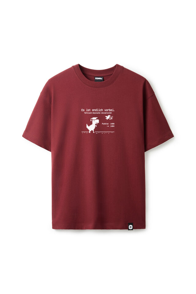 Ronna  Unisex Türk - Alman Üniversitesi Serisi Model 10 Baskılı Oversize Bisiklet Yaka Tshirt  - TDB010110 Bordo - XXL