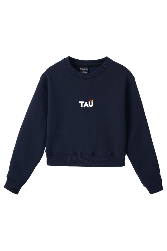 Ronna  Kadın Türk - Alman Üniversitesi Serisi Model 12 Baskılı Oversize Bisiklet Yaka Crop Sweatshirt  - TDB050112 Lacivert - L