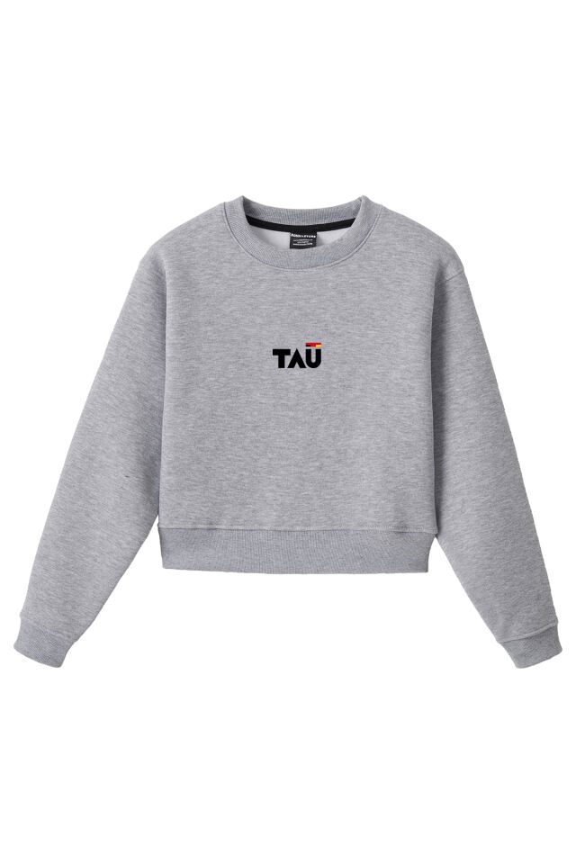 Ronna  Kadın Türk - Alman Üniversitesi Serisi Model 12 Baskılı Oversize Bisiklet Yaka Crop Sweatshirt  - TDB050112 Gri Melanj - M