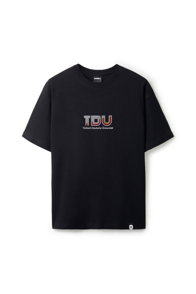 Ronna  Unisex Türk - Alman Üniversitesi Serisi Model 13 Baskılı Oversize Bisiklet Yaka Tshirt  - TDB010113 Siyah - XXL