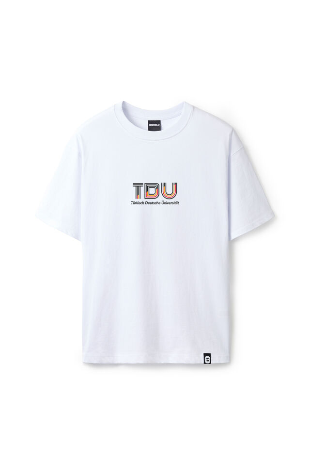 Ronna  Unisex Türk - Alman Üniversitesi Serisi Model 13 Baskılı Oversize Bisiklet Yaka Tshirt  - TDB010113 Beyaz - XXL