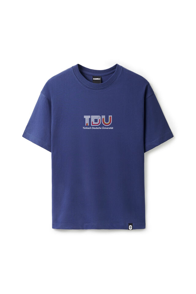 Ronna  Unisex Türk - Alman Üniversitesi Serisi Model 13 Baskılı Oversize Bisiklet Yaka Tshirt  - TDB010113 Lacivert - XXL