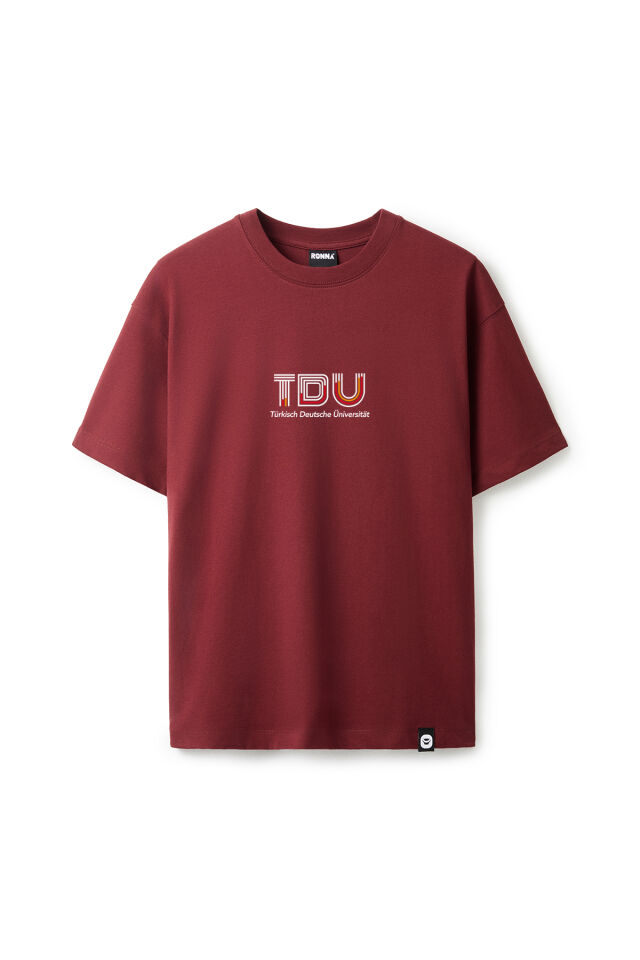 Ronna  Unisex Türk - Alman Üniversitesi Serisi Model 13 Baskılı Oversize Bisiklet Yaka Tshirt  - TDB010113 Bordo - XXL