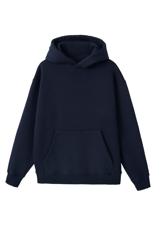 Ronna  Unisex Basic Serisi Basic Oversize Kapüşonlu Hoodie - BBE030101 Lacivert - XXL
