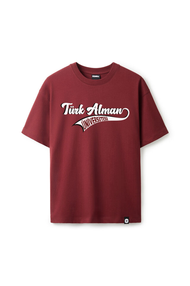 Ronna  Unisex Türk - Alman Üniversitesi Serisi Model 14 Baskılı Oversize Bisiklet Yaka Tshirt  - TDB010114 Bordo - XXL