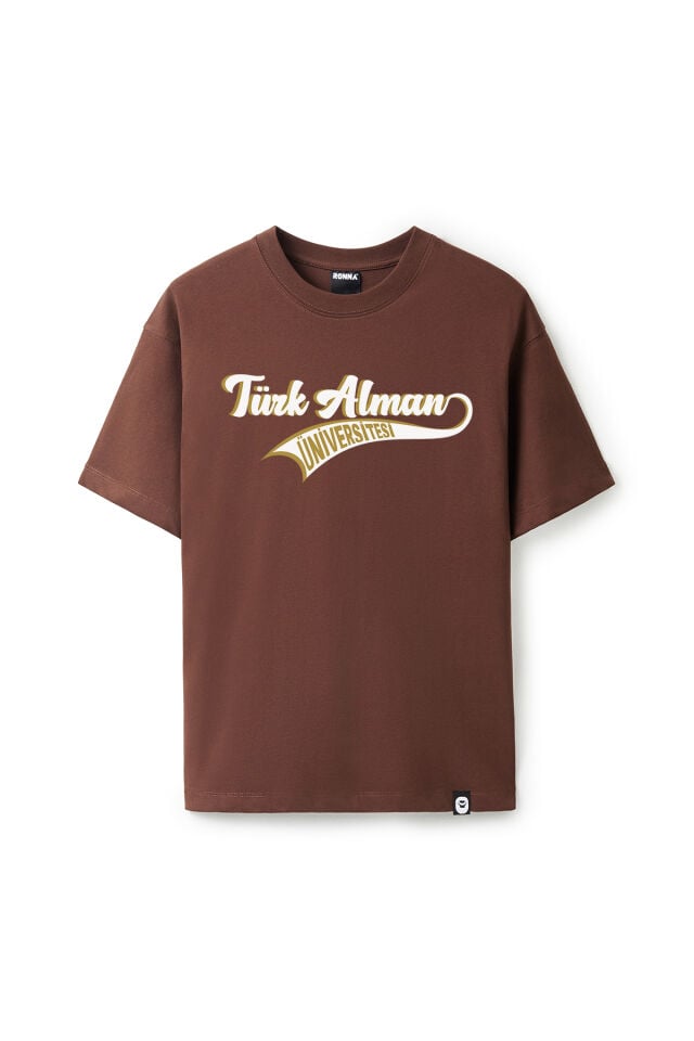 Ronna  Unisex Türk - Alman Üniversitesi Serisi Model 14 Baskılı Oversize Bisiklet Yaka Tshirt  - TDB010114 Kahverengi - XXL