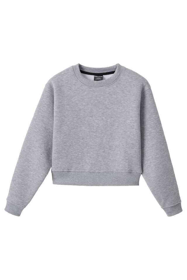 Ronna  Kadın Basic Serisi Basic Oversize Bisiklet Yaka Crop Sweatshirt  - BBE050101 Gri Melanj - L