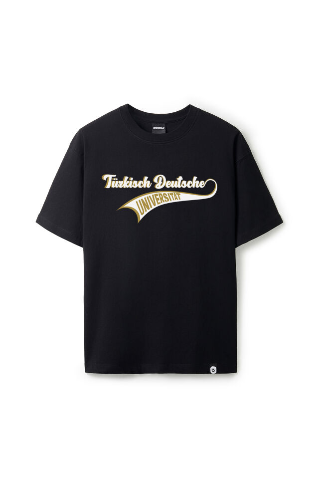 Ronna  Unisex Türk - Alman Üniversitesi Serisi Model 15 Baskılı Oversize Bisiklet Yaka Tshirt  - TDB010115 Siyah - XXL