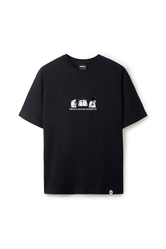 Ronna  Unisex Türk - Alman Üniversitesi Serisi Model 16 Baskılı Oversize Bisiklet Yaka Tshirt  - TDB010116 Siyah - XXL