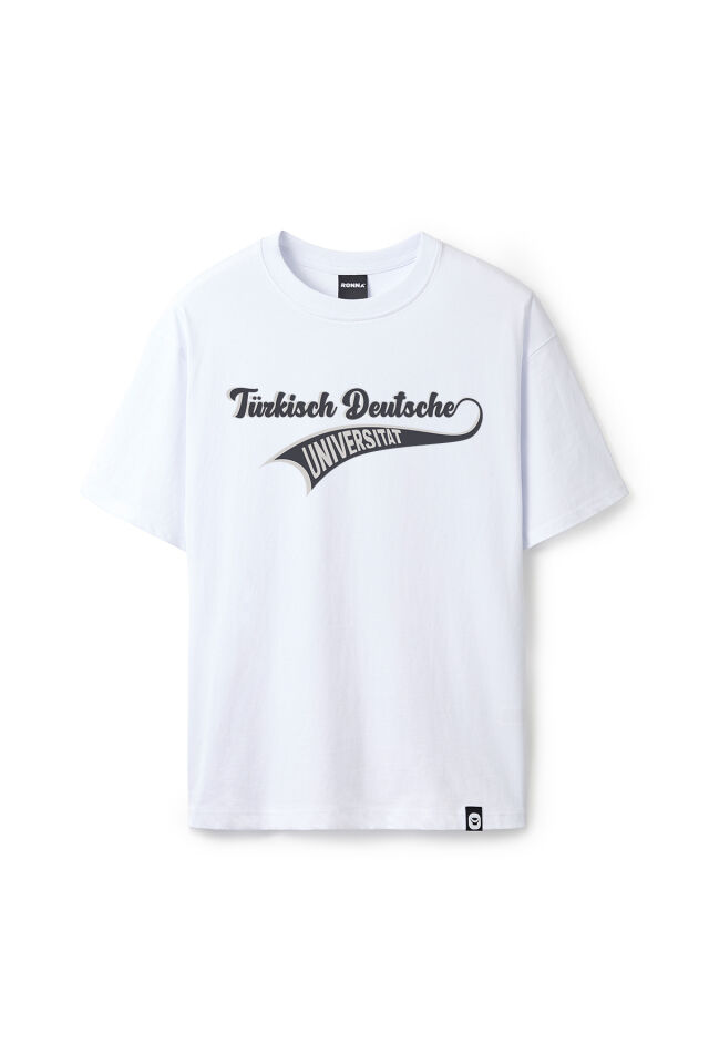 Ronna  Unisex Türk - Alman Üniversitesi Serisi Model 15 Baskılı Oversize Bisiklet Yaka Tshirt  - TDB010115 Beyaz - XXL