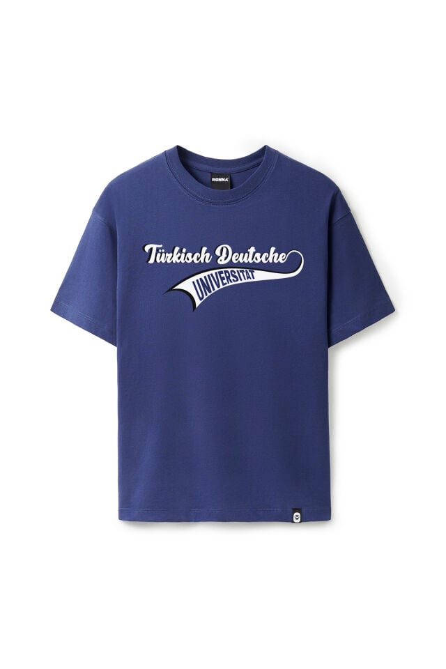 Ronna  Unisex Türk - Alman Üniversitesi Serisi Model 15 Baskılı Oversize Bisiklet Yaka Tshirt  - TDB010115 Lacivert - XXL