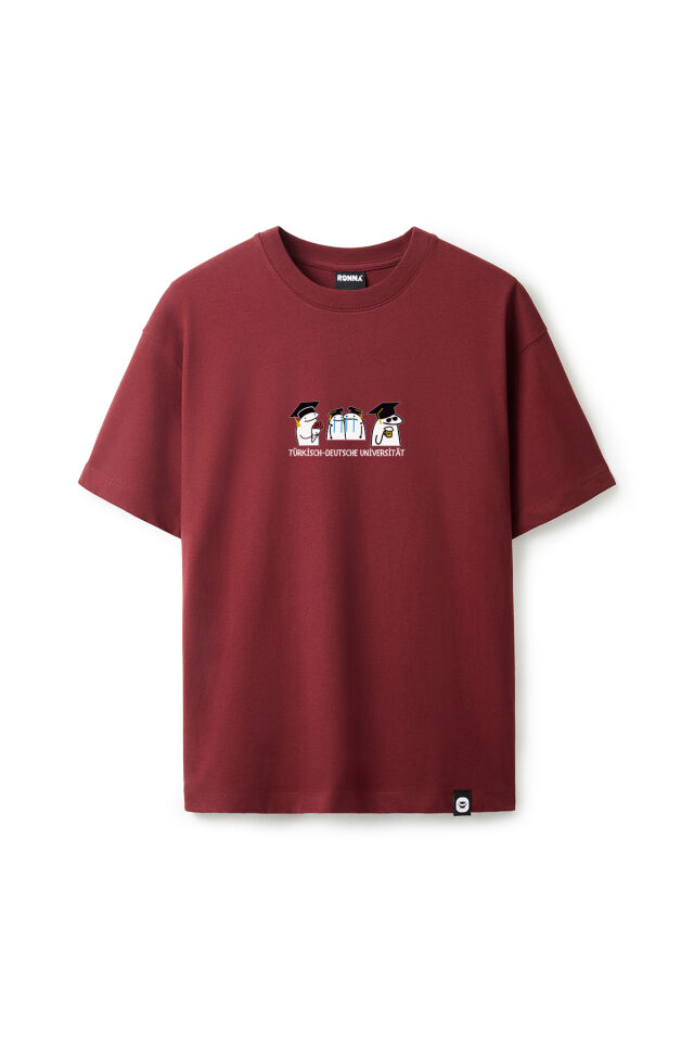 Ronna  Unisex Türk - Alman Üniversitesi Serisi Model 16 Baskılı Oversize Bisiklet Yaka Tshirt  - TDB010116 Bordo - XXL