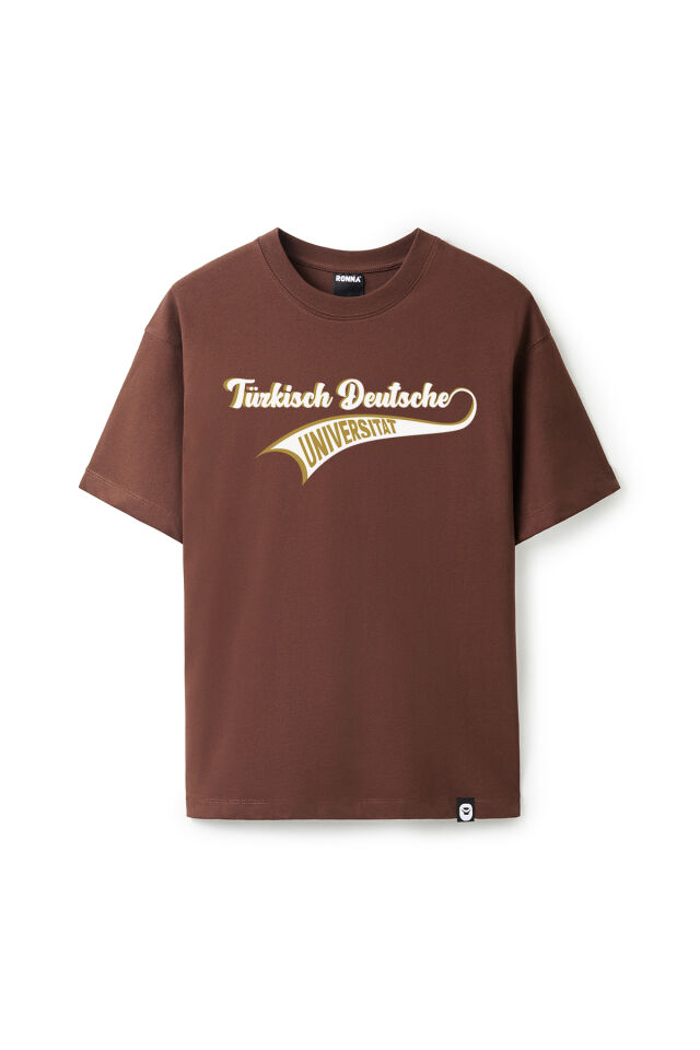 Ronna  Unisex Türk - Alman Üniversitesi Serisi Model 15 Baskılı Oversize Bisiklet Yaka Tshirt  - TDB010115 Kahverengi - XXL