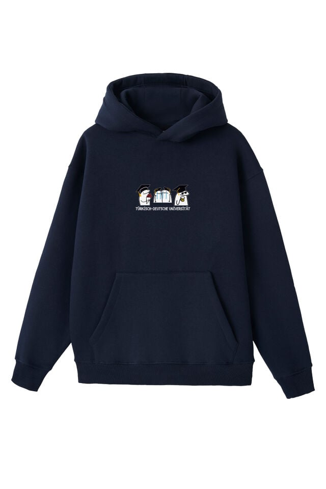 Ronna  Unisex Türk - Alman Üniversitesi Serisi Model 16 Baskılı Oversize Kapüşonlu Hoodie - TDB030116 Lacivert - XXL