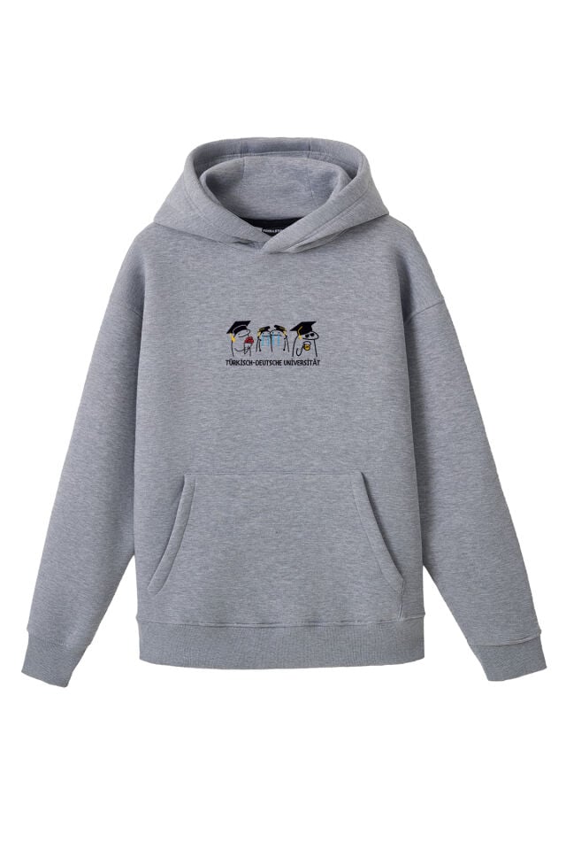 Ronna  Unisex Türk - Alman Üniversitesi Serisi Model 16 Baskılı Oversize Kapüşonlu Hoodie - TDB030116 Gri Melanj - XXL
