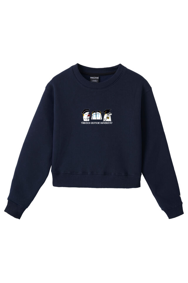 Ronna  Kadın Türk - Alman Üniversitesi Serisi Model 16 Baskılı Oversize Bisiklet Yaka Crop Sweatshirt  - TDB050116 Lacivert - L