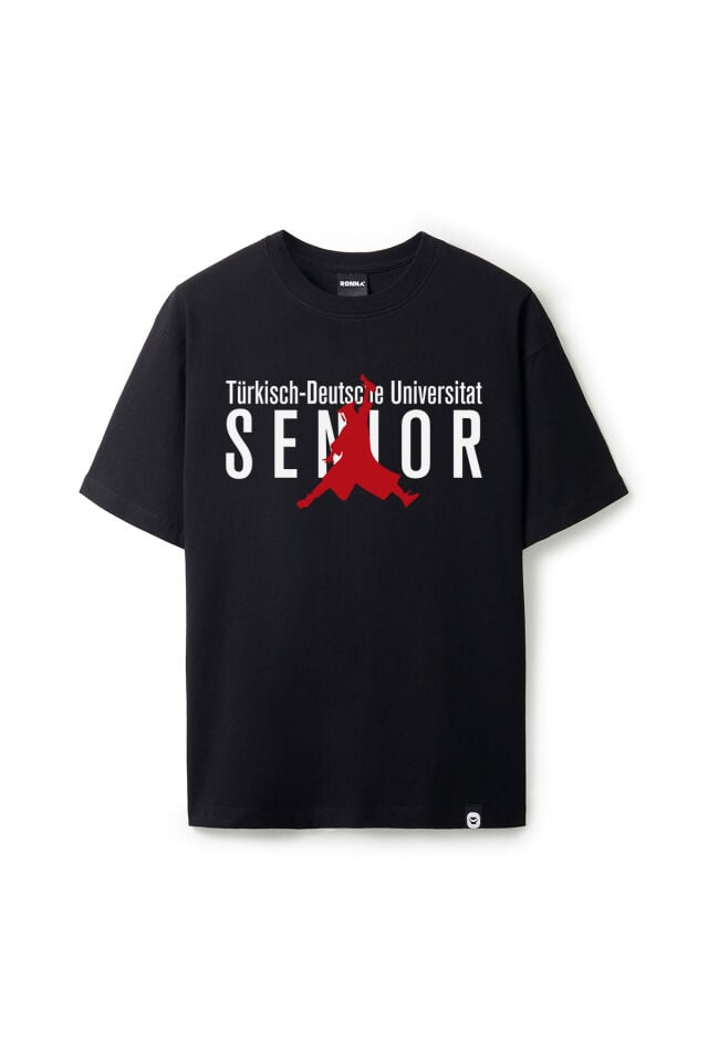 Ronna  Unisex Türk - Alman Üniversitesi Serisi Model 17 Baskılı Oversize Bisiklet Yaka Tshirt  - TDB010117 Siyah - XXL