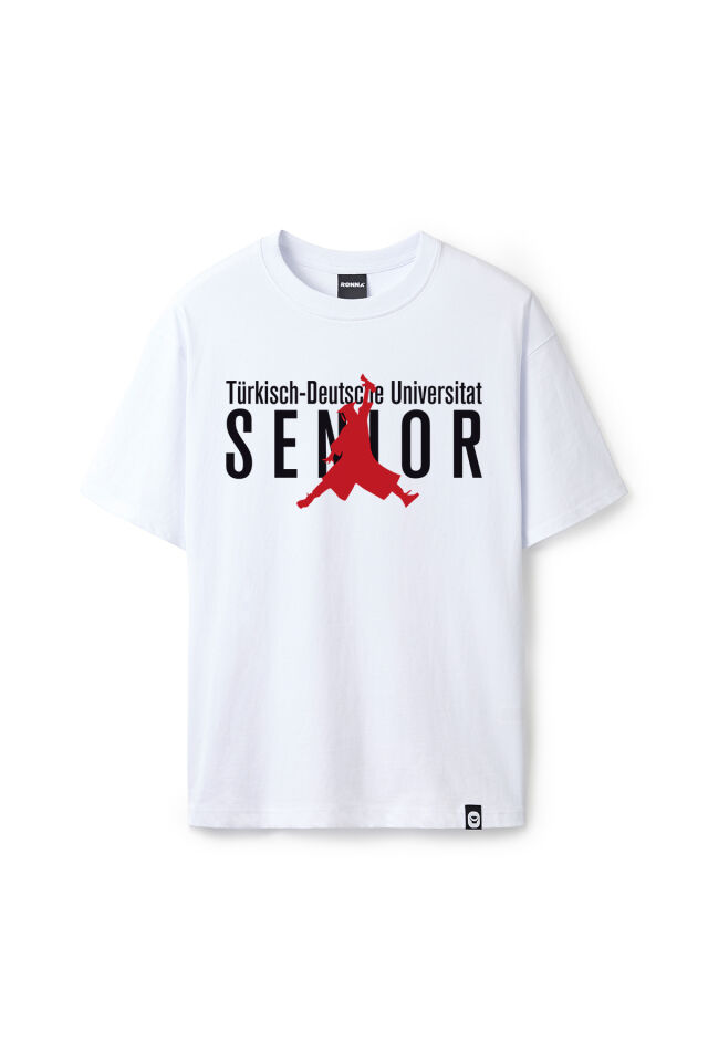 Ronna  Unisex Türk - Alman Üniversitesi Serisi Model 17 Baskılı Oversize Bisiklet Yaka Tshirt  - TDB010117 Beyaz - XXL