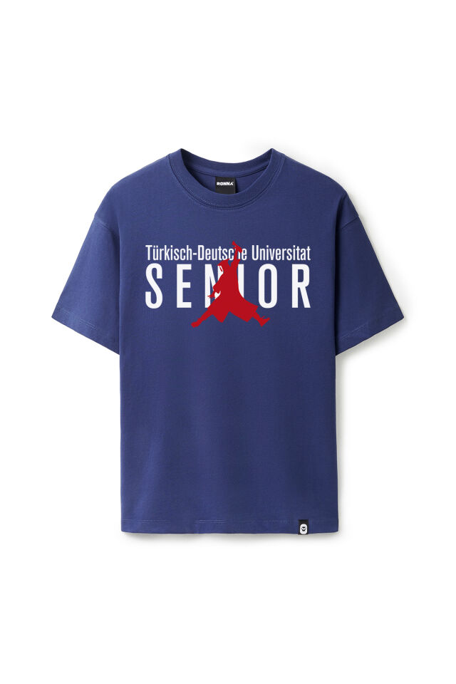 Ronna  Unisex Türk - Alman Üniversitesi Serisi Model 17 Baskılı Oversize Bisiklet Yaka Tshirt  - TDB010117 Lacivert - XXL