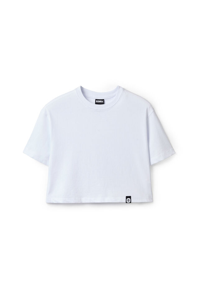 Ronna  Kadın Türk - Alman Üniversitesi Serisi Model 5 Baskılı Oversize Bisiklet Yaka Crop Tshirt - TDB020105 Beyaz - L