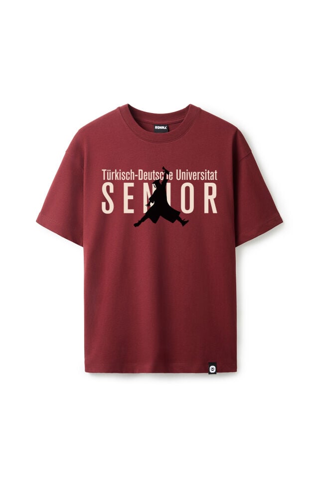Ronna  Unisex Türk - Alman Üniversitesi Serisi Model 17 Baskılı Oversize Bisiklet Yaka Tshirt  - TDB010117 Bordo - XXL