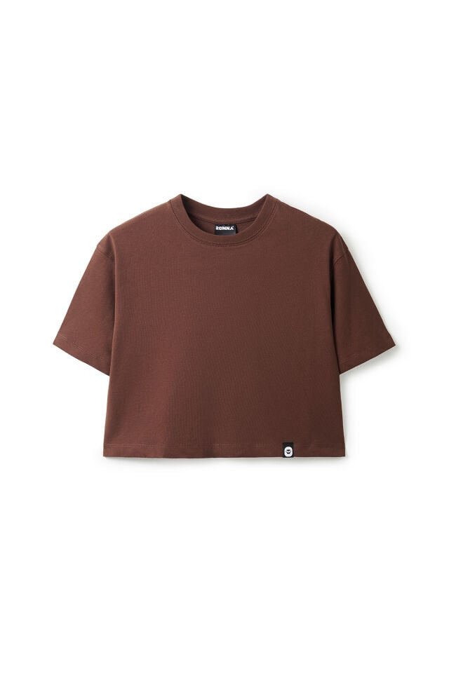 Ronna  Kadın Türk - Alman Üniversitesi Serisi Model 5 Baskılı Oversize Bisiklet Yaka Crop Tshirt - TDB020105 Kahverengi - L