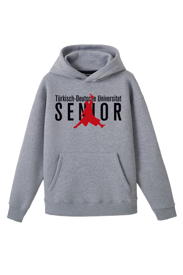 Ronna  Unisex Türk - Alman Üniversitesi Serisi Model 17 Baskılı Oversize Kapüşonlu Hoodie - TDB030117 Gri Melanj - XXL