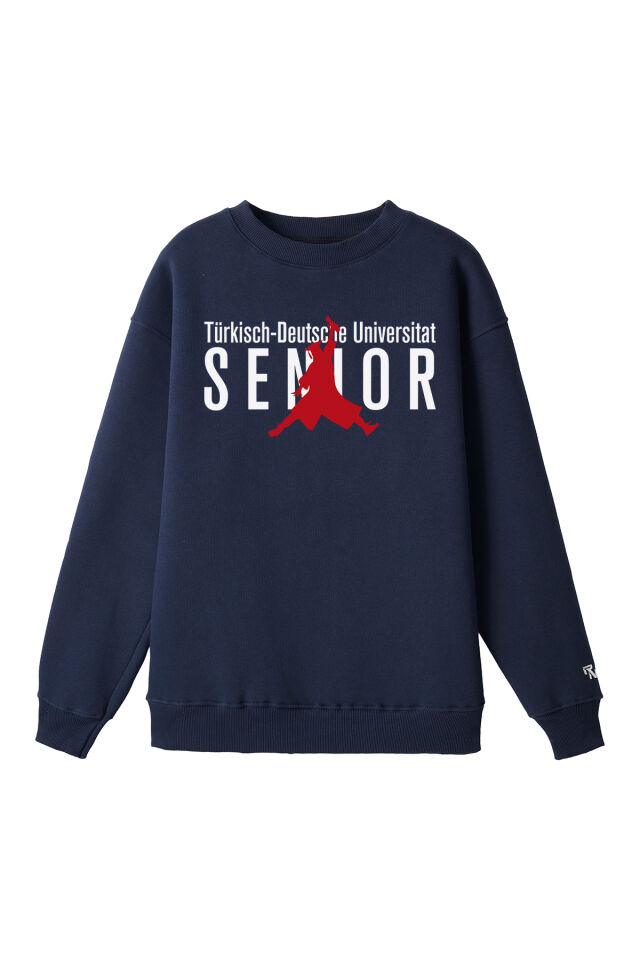 Ronna  Unisex Türk - Alman Üniversitesi Serisi Model 17 Baskılı Oversize Bisiklet Yaka Sweatshirt - TDB040117 Lacivert - XL