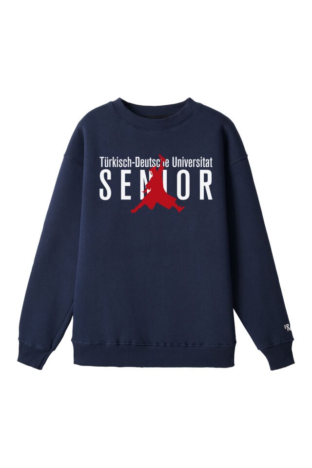 Ronna  Unisex Türk - Alman Üniversitesi Serisi Model 17 Baskılı Oversize Bisiklet Yaka Sweatshirt - TDB040117 Lacivert - XXL