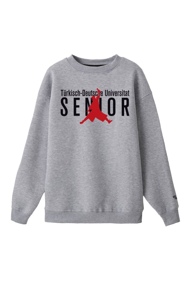 Ronna  Unisex Türk - Alman Üniversitesi Serisi Model 17 Baskılı Oversize Bisiklet Yaka Sweatshirt - TDB040117 Gri Melanj - XL