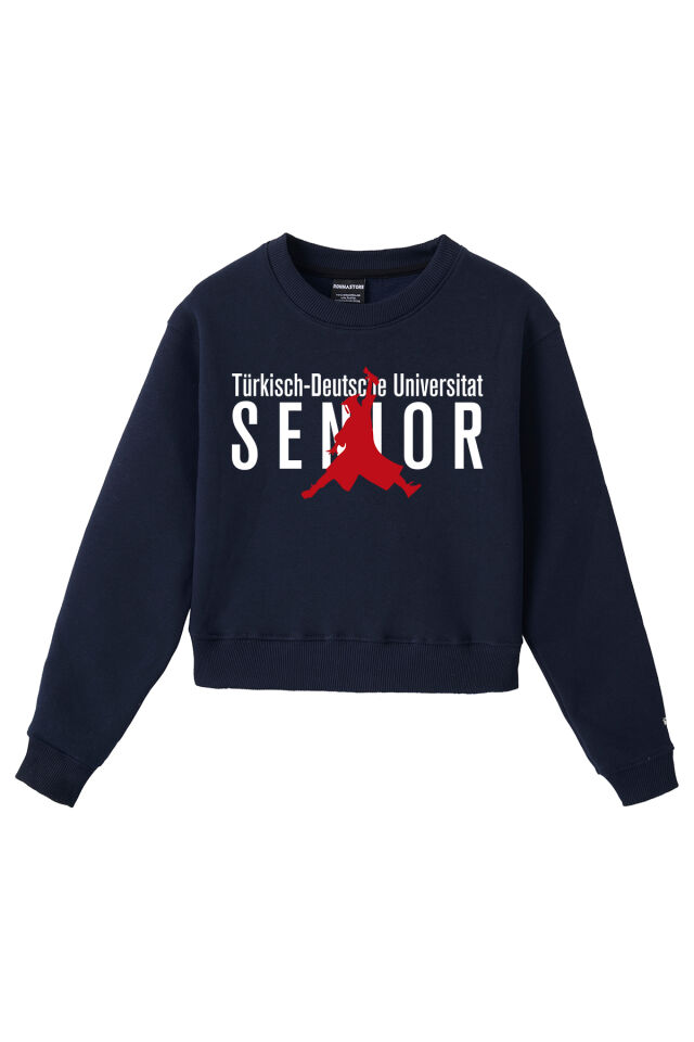 Ronna  Kadın Türk - Alman Üniversitesi Serisi Model 17 Baskılı Oversize Bisiklet Yaka Crop Sweatshirt  - TDB050117 Lacivert - M