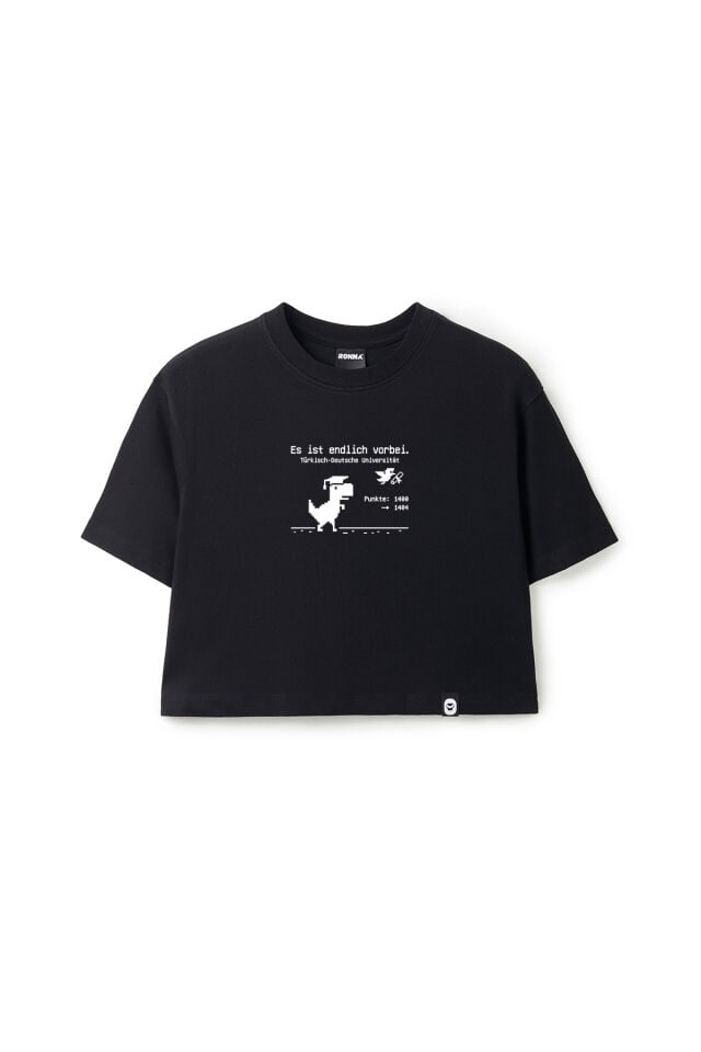 Ronna  Kadın Türk - Alman Üniversitesi Serisi Model 10 Baskılı Oversize Bisiklet Yaka Crop Tshirt - TDB020110 Siyah - L