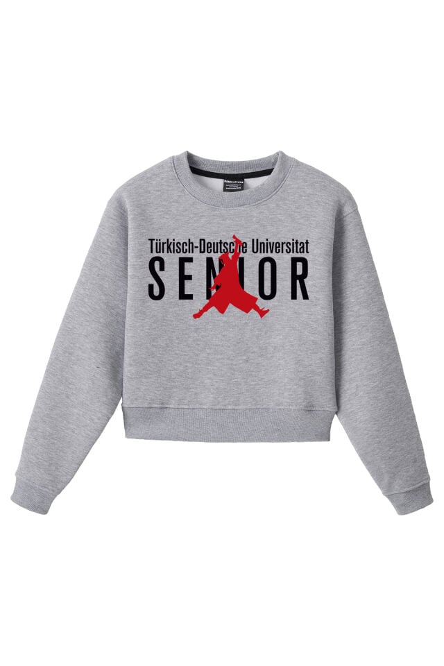 Ronna  Kadın Türk - Alman Üniversitesi Serisi Model 17 Baskılı Oversize Bisiklet Yaka Crop Sweatshirt  - TDB050117 Gri Melanj - L
