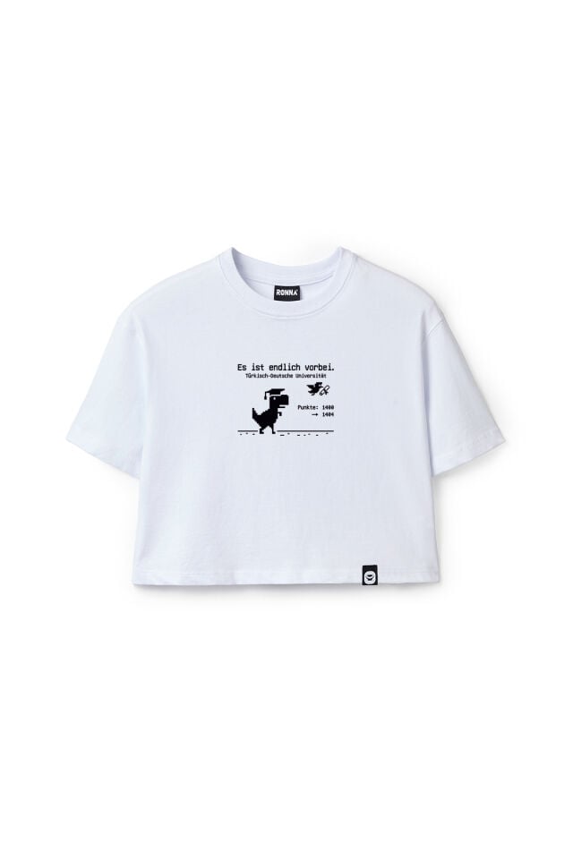 Ronna  Kadın Türk - Alman Üniversitesi Serisi Model 10 Baskılı Oversize Bisiklet Yaka Crop Tshirt - TDB020110 Beyaz - L