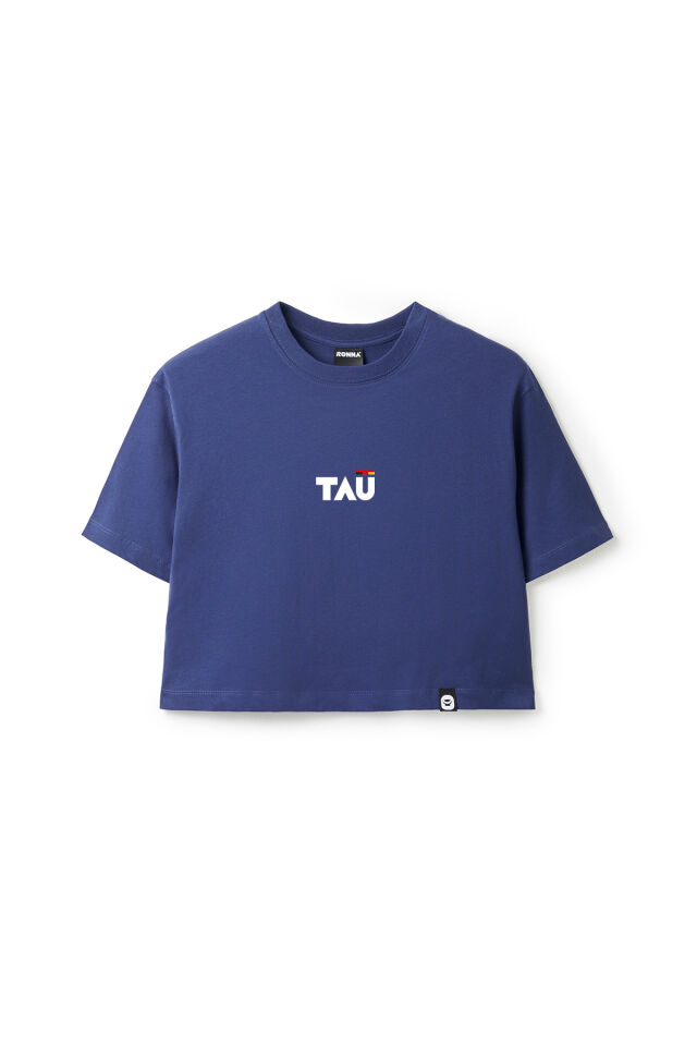 Ronna  Kadın Türk - Alman Üniversitesi Serisi Model 12 Baskılı Oversize Bisiklet Yaka Crop Tshirt - TDB020112 Lacivert - M